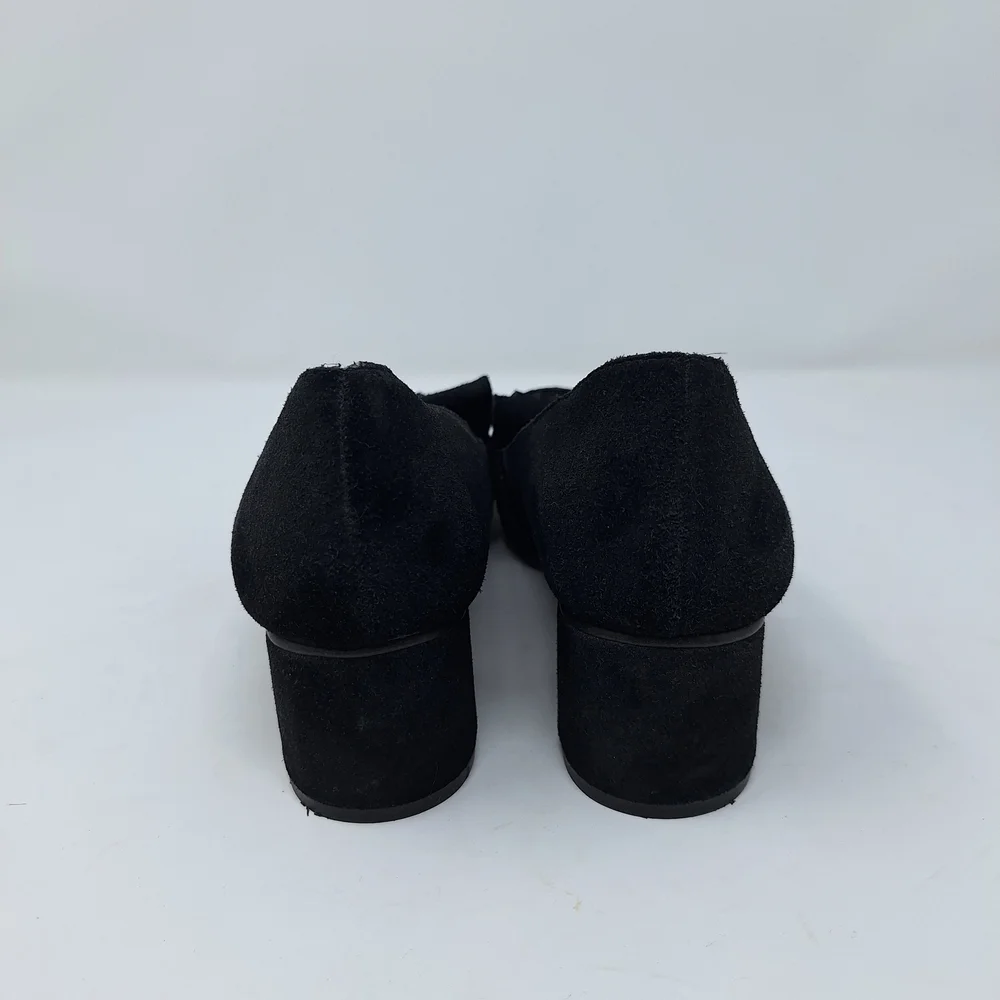 Marc Fisher Mabel Black Suede Loafers with Gold Buckle
